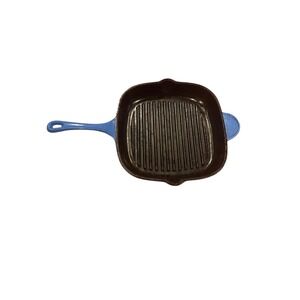 Vibrant Blue Enameled Cast Iron Square Grill Pan
